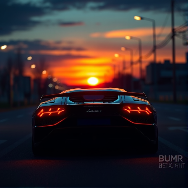 Lamborghini behind the sunset
