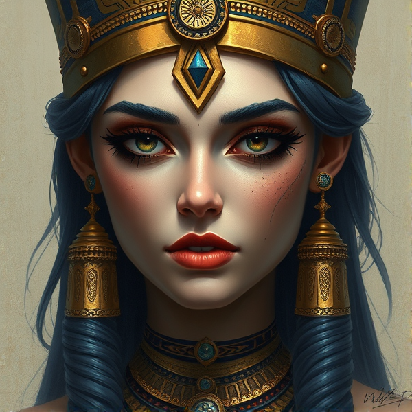 Egyptian war Goddess of wisdom, knowledge, and strategy. Eyes covered