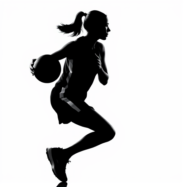 silhouette Of female basketball player in black and white no background
