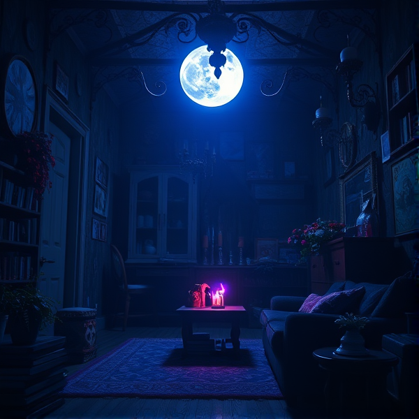 Dark spooky glowing cozy room