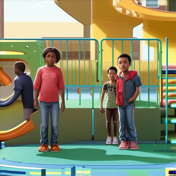 batiment école primaire en Afrique avec des enfants noirs dans la cours de récreation