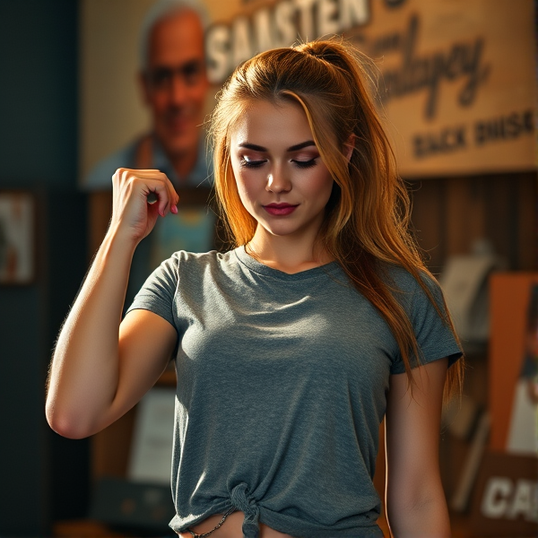 Hot girl with big forearms wearing a t-shirt