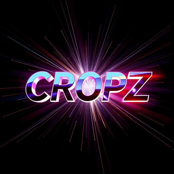 Create a visually arresting 3D logo for "CROPZ" that exudes ultra-modern, sleek design elements with bold sans-serif typography which dynamically bursts forth from a pitch-black background. Infuse the artwork with electrifying light beams inspired by the Capcut app icon's luminosity, casting profound shadows and creating striking highlights across the logo's contours. Incorporate a fusion of cutting-edge curves, crisp edges, and fluid lines to convey both rapidity and elegance. The logo should be enveloped in a metallic skin exhibiting a lustrous, mirror-like finish to dramatically bounce off light, imbuing it with an essence of vigorous motion.

Draw upon Pixar's hallmark of incisive imagery and pronounced geometric shapes, injecting the tableau with a lively color spectrum and polished surfaces for additional depth. Utilize rendering techniques paralleling Unreal Engine's hyper-realism and Octane Renderer's ray tracing capabilities to achieve mesmerizing reflections, alongside V-Ray's sophisticated lighting effects to accentuate the mood.

Strive for an overwhelmingly surreal visual spectacle that flirts with sci-fi elements, deliberately exaggerating every aspect for maximal impact. This creation ought to be perceived as audaciously lavish, overtly eschewing any inclination towards subtlety or minimalism.