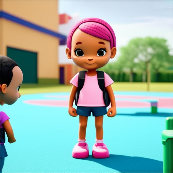 batiment école primaire en Afrique avec des enfants avec des cartables noirs dans la cours de récreation