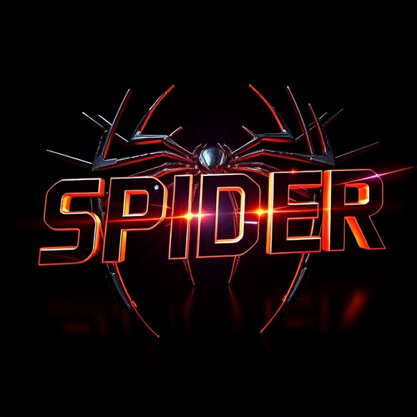 Create a visually arresting 3D logo for “SPIDER" that exudes ultra-modern, sleek design elements with bold sans-serif typography which dynamically bursts forth from a pitch-black background. Infuse the artwork with electrifying light beams inspired by the Capcut app icon's luminosity, casting profound shadows and creating striking highlights across the logo's contours. Incorporate a fusion of cutting-edge curves, crisp edges, and fluid lines to convey both rapidity and elegance. The logo should be enveloped in a metallic skin exhibiting a lustrous, mirror-like finish to dramatically bounce off light, imbuing it with an essence of vigorous motion. Draw upon Pixar's hallmark of incisive imagery and pronounced geometric shapes, injecting the tableau with a lively color spectrum and polished surfaces for additional depth. Utilize rendering techniques paralleling Unreal Engine's hyper-realism and Octane Renderer's ray tracing capabilities to achieve mesmerizing reflections, alongside V-Ray's sophisticated lighting effects to accentuate the mood. Strive for an overwhelmingly surreal visual spectacle that flirts with sci-fi elements, deliberately exaggerating every aspect for maximal impact. This creation ought to be perceived as audaciously lavish, overtly eschewing any inclination towards subtlety or minimalism.