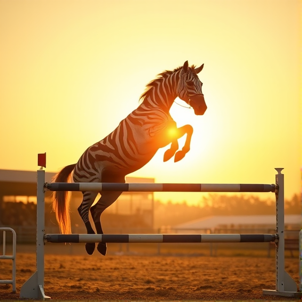 zebra free jumping over a showjump