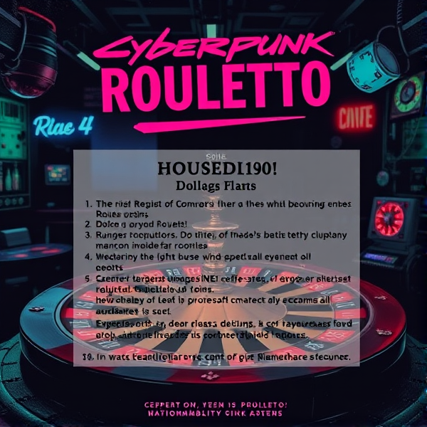Create a flyer for a cyberpunk dive bar that displays the rules of a D100 based roulette game