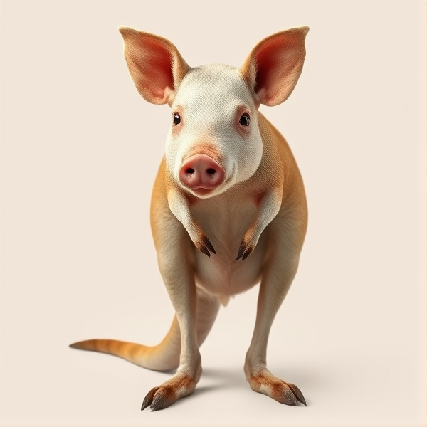 A animal with a kangaroo body and a pig head