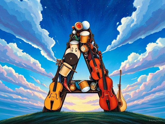 La lettre A dessinée avec des instruments de musique