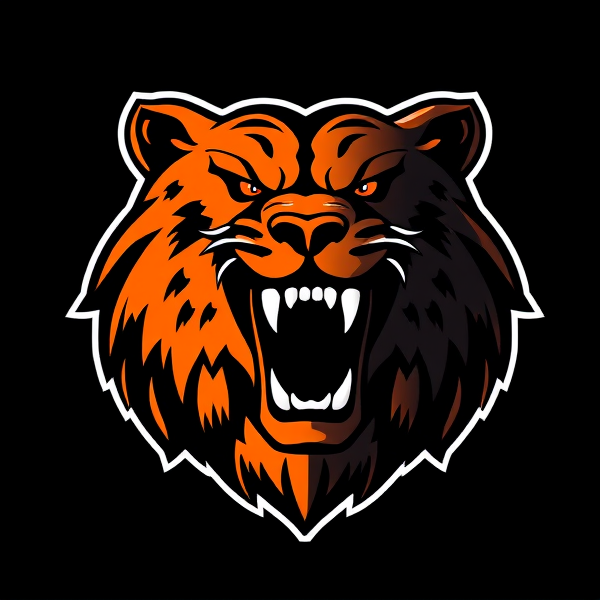 Logo d'équipe de soccer ,orange et noir , grizzly ,logo en rond et Tilt Académie inscrit dedans