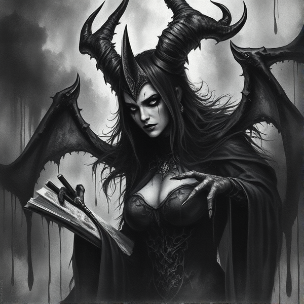 A character named the warlock queen in black noir style