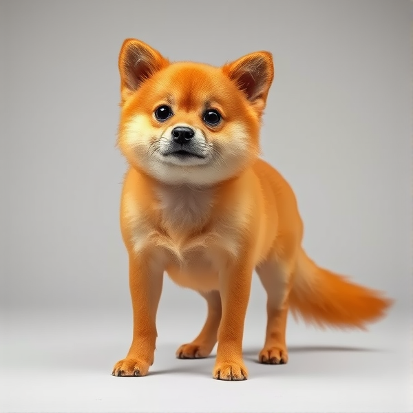 An animal with an orangatan head with a body like a dog and ears like a dog and a tail like an orangatan