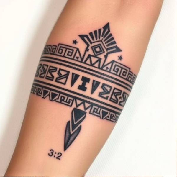 Aztec lines 3:2 tattoo on arm