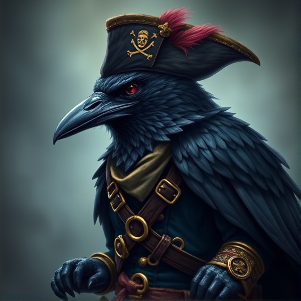 Raven bird in a pirate outfit