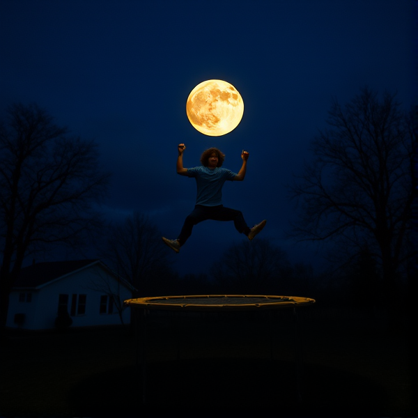 A person using a moon
pie as a trampoline