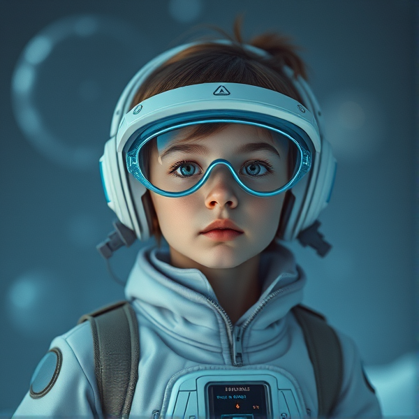 Jeune fille futuriste portant une visière