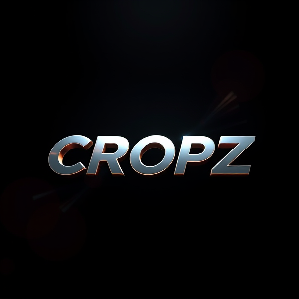 Create a striking 3D logo for "CROPZ" featuring ultra-modern, sleek styling with bold sans-serif typography that seems to leap energetically from a deep black backdrop. Illuminate the design with radiant light beams sourced from the Capcut app icon, creating intense shadows and brilliant highlights on its surface. Blend avant-garde curves with sharp edges and flowing lines to suggest both swiftness and grace. Coat the logo in a metallic texture with a high-gloss finish to reflect light dramatically, adding an impression of dynamic movement.

Draw aesthetic cues from Pixar's signature sharp imagery and pronounced geometric forms, infusing the scene with a vibrant color palette and glossy surfaces for added complexity. Employ rendering techniques akin to Unreal Engine's hyper-realism and Octane Engine's ray tracing for captivating reflections, coupled with V-Ray's nuanced lighting effects.

Aim for an extravagantly surreal visual experience that borders on science fiction, intentionally overstating each feature to seize and maintain attention. This piece should stand out as audaciously opulent, intentionally abandoning any sense of subtlety or minimalism.