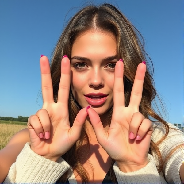 Bella Gloover (the onlyfansmodel) holding up 4 fingers in a selfie
