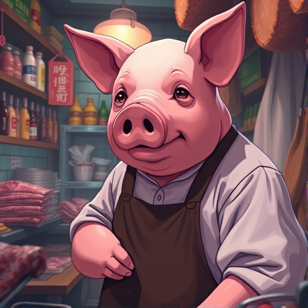 Un boucher cochon a la boucherie