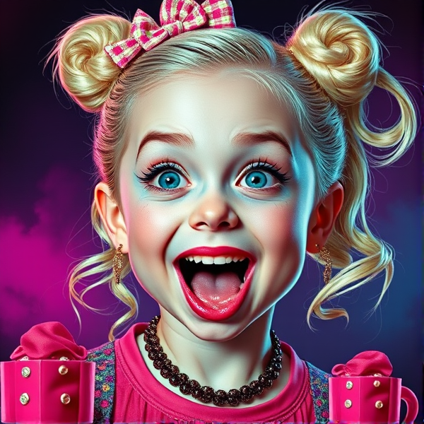 Demented Jojo Siwa as a turn in realism art style