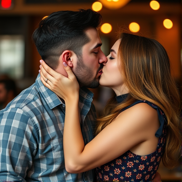 Man and woman kissing.