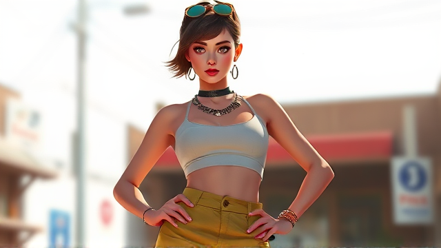 Female barberette wearing skirt and croptop