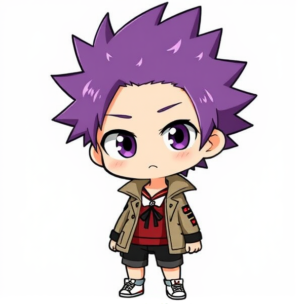 My hero academia oc. Purple spikey hair. Chibi style.