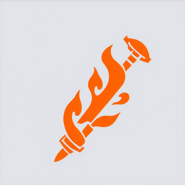 Seulement une épée longue européene à double tranchant représentant l'élément du feu placée verticalement, pommeau vers le haut. Vue d'ensemble.