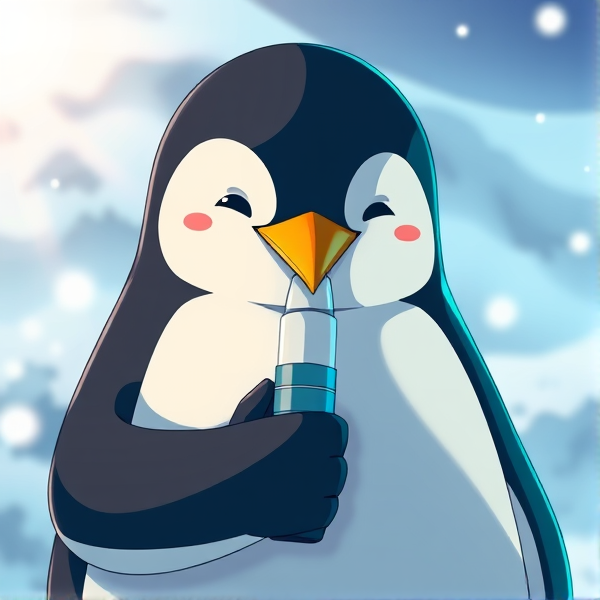 Pingouin avec un ventoline dans la main