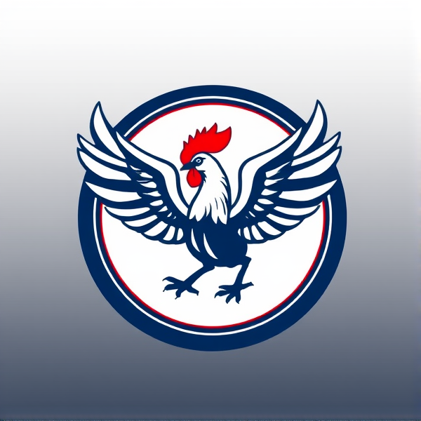 Logo rond d'un club de football appelé team wings avec des ailes de poulet dans le logo