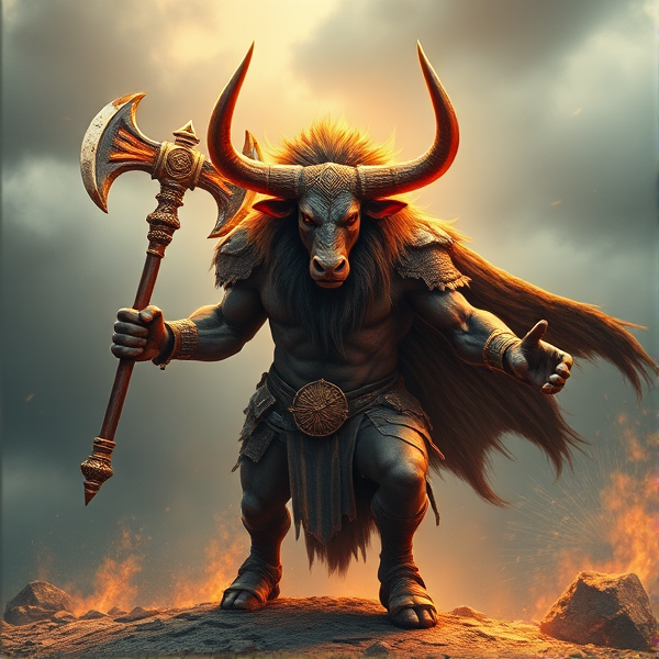 Créer une image d'un minotaure guerrier avec une axe heaven
