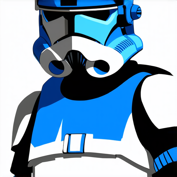 fais moi l’image d’un soldat clone phase 1 de star wars dans le style de la série the clone wars dans la couleur de l’unité serait le bleu très foncé, un bleu stellaire. plus dans le style de the clone wars