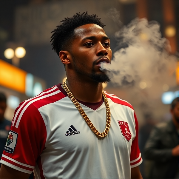 Memphis Depay soccer gold chain smoke air jordan street