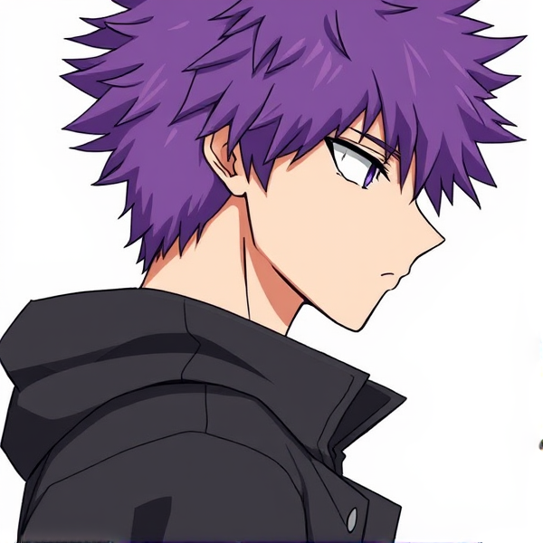 My hero academia oc. Purple fluffy hair. Male. Side view