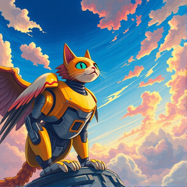 Robot cat with a griffin