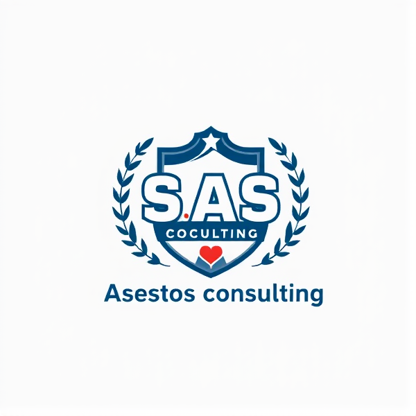 Corporate logo design for S.A.S Asbestos Consulting with emblematic icons that convey trust, such as a shield or certificate; an element of proactive action like a forward-moving arrow; symbols of compassionate service, possibly hands or a heart; and icons illustrating meticulous attention to detail, for instance, a magnifying glass or fine lines. The logo should emanate professionalism and reliability, using a color palette associated with trust and safety.