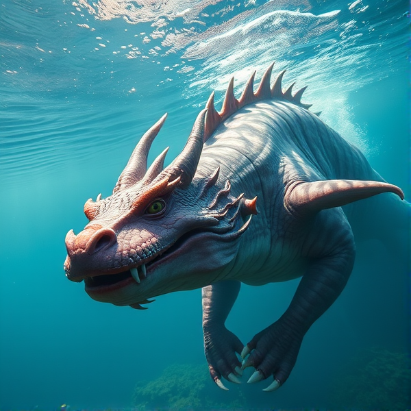 Friendly intelligent leviathan more like dragon swimming forward