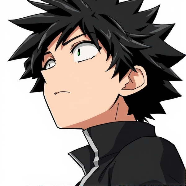 My hero academia oc. Black fluffy hair. Male. Looking up. Terrified. Side view