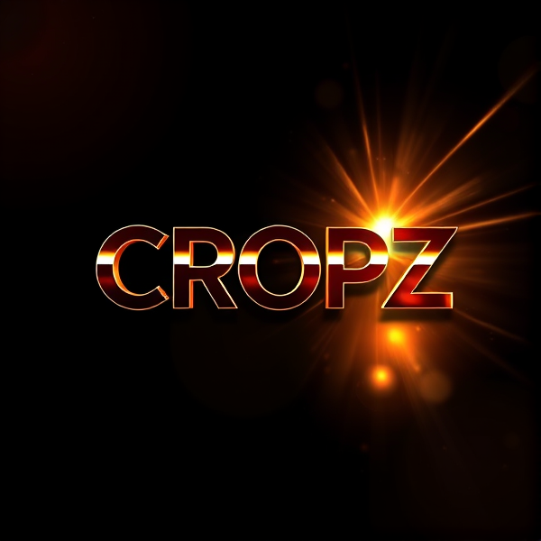 Create a visually arresting 3D logo for "CROPZ" that exudes ultra-modern, sleek design elements with bold sans-serif typography which dynamically bursts forth from a pitch-black background. Infuse the artwork with electrifying light beams inspired by the Capcut app icon's luminosity, casting profound shadows and creating striking highlights across the logo's contours. Incorporate a fusion of cutting-edge curves, crisp edges, and fluid lines to convey both rapidity and elegance. The logo should be enveloped in a metallic skin exhibiting a lustrous, mirror-like finish to dramatically bounce off light, imbuing it with an essence of vigorous motion.

Draw upon Pixar's hallmark of incisive imagery and pronounced geometric shapes, injecting the tableau with a lively color spectrum and polished surfaces for additional depth. Utilize rendering techniques paralleling Unreal Engine's hyper-realism and Octane Renderer's ray tracing capabilities to achieve mesmerizing reflections, alongside V-Ray's sophisticated lighting effects to accentuate the mood.

Strive for an overwhelmingly surreal visual spectacle that flirts with sci-fi elements, deliberately exaggerating every aspect for maximal impact. This creation ought to be perceived as audaciously lavish, overtly eschewing any inclination towards subtlety or minimalism.