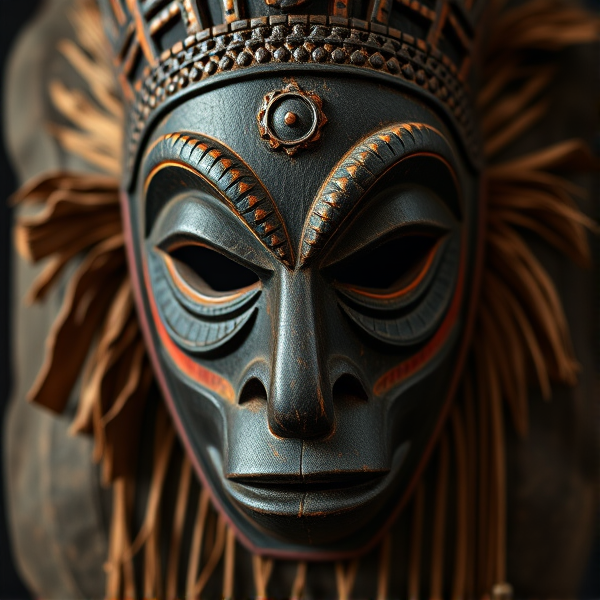 Detailed traditional Ngil mask from the Fang tribe of Gabon
