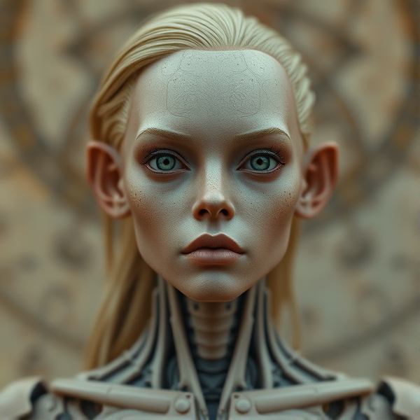 Fembot from beyond westworld with human skin face and body with blonde hair