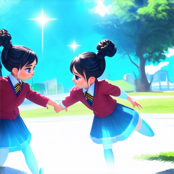 deux jeune fille de huit ans avec des tresses africaines noires, les yeux embués de larmes,  vêtue d'une uniforme scolaire qui se battent dans une cour d'école