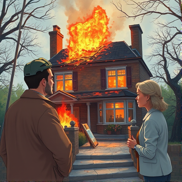 And Asbestos consultant being thanked by Homeowners whose house that contains Asbestos has just been destroyed by a fire. .