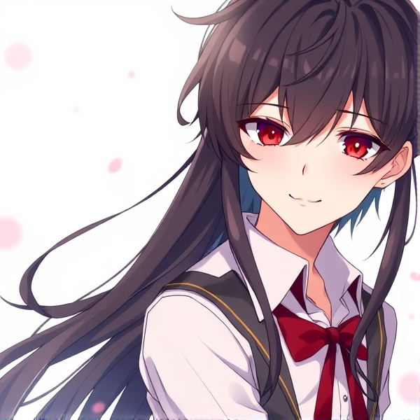 Anime, feminine guy, dark hair, very cute