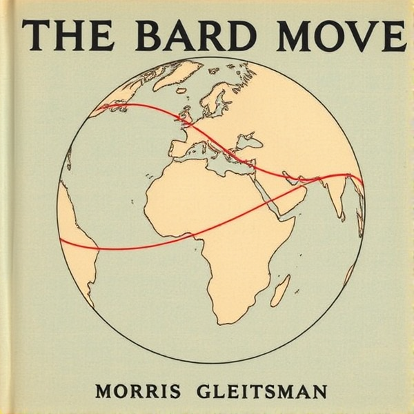 A drawing of the globe on a book cover by morris gleitsman called the bold move with a line going from Afghanistan to Australia