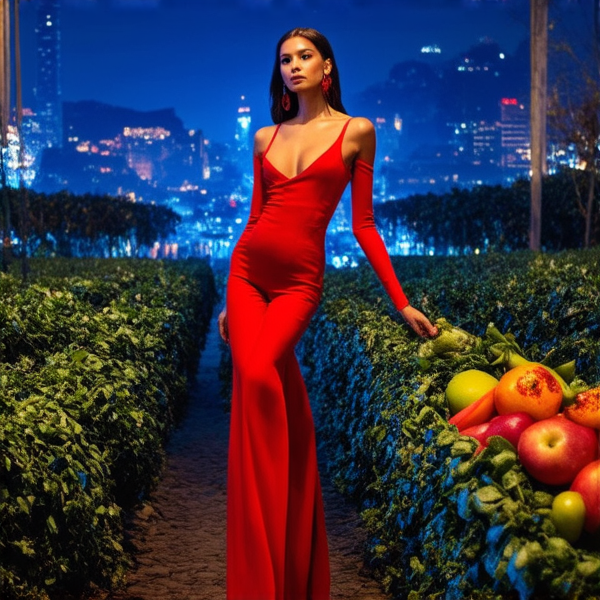 Jardin luxuriant avec diverses arbustes verdoyants, fruits et légumes entouré d'une clôture en bois