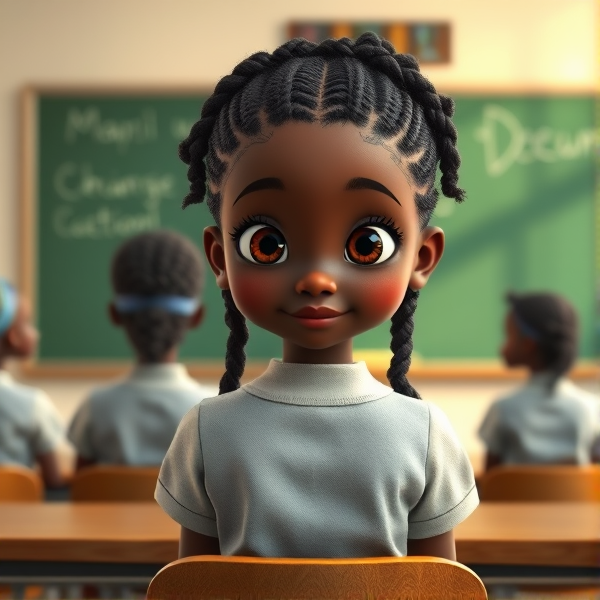 des écolières noires avec des tresses africaine assise dans une classe face au tableau
