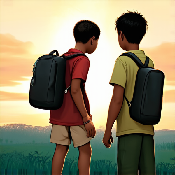 bâtiment d'une école primaire typique au gabon avec des enfants noirs avec des cartables