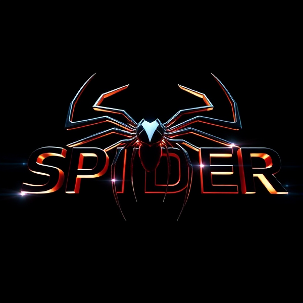 Create a visually arresting 3D logo for “SPIDER" that exudes ultra-modern, sleek design elements with bold sans-serif typography which dynamically bursts forth from a pitch-black background. Infuse the artwork with electrifying light beams inspired by the Capcut app icon's luminosity, casting profound shadows and creating striking highlights across the logo's contours. Incorporate a fusion of cutting-edge curves, crisp edges, and fluid lines to convey both rapidity and elegance. The logo should be enveloped in a metallic skin exhibiting a lustrous, mirror-like finish to dramatically bounce off light, imbuing it with an essence of vigorous motion. Draw upon Pixar's hallmark of incisive imagery and pronounced geometric shapes, injecting the tableau with a lively color spectrum and polished surfaces for additional depth. Utilize rendering techniques paralleling Unreal Engine's hyper-realism and Octane Renderer's ray tracing capabilities to achieve mesmerizing reflections, alongside V-Ray's sophisticated lighting effects to accentuate the mood. Strive for an overwhelmingly surreal visual spectacle that flirts with sci-fi elements, deliberately exaggerating every aspect for maximal impact. This creation ought to be perceived as audaciously lavish, overtly eschewing any inclination towards subtlety or minimalism.