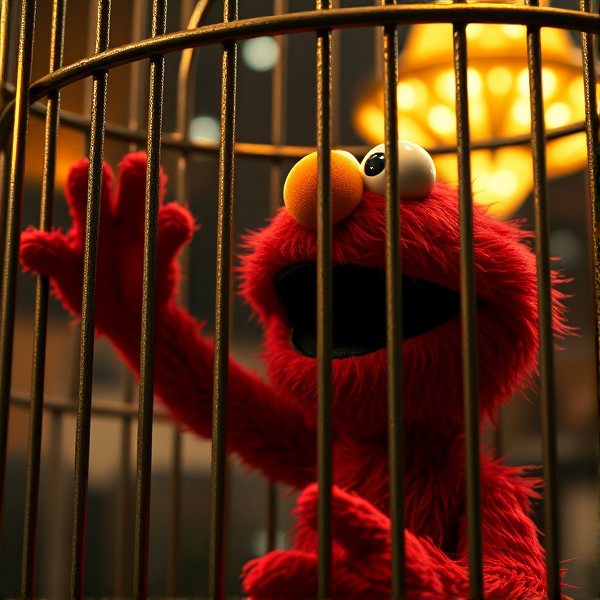 Elmo in a cage getting bought at a auction for 1 million dollars